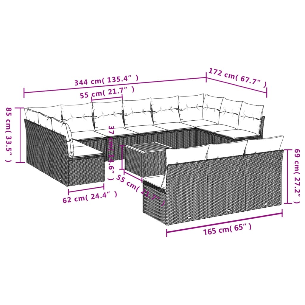 Set Divani da Giardino 14pz con Cuscini in Polyrattan Nero | homemem39