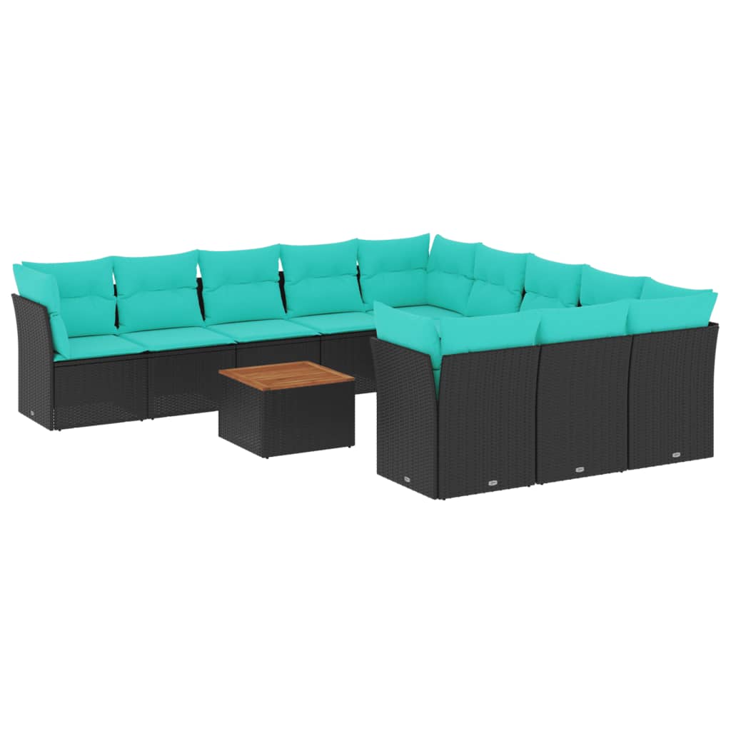 Set Divani da Giardino 12pz con Cuscini Nero in Polyrattan | homemem39