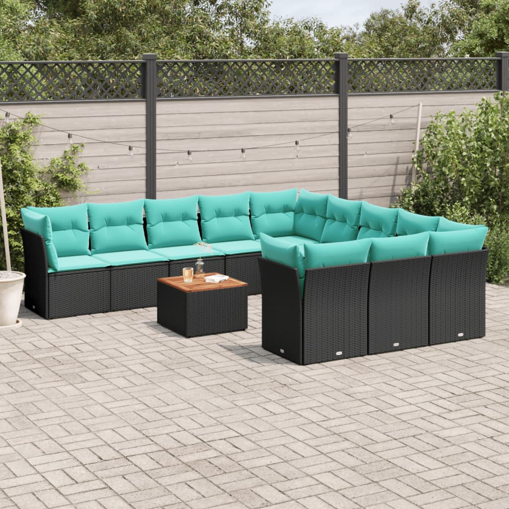 Set Divani da Giardino 12pz con Cuscini Nero in Polyrattan | homemem39