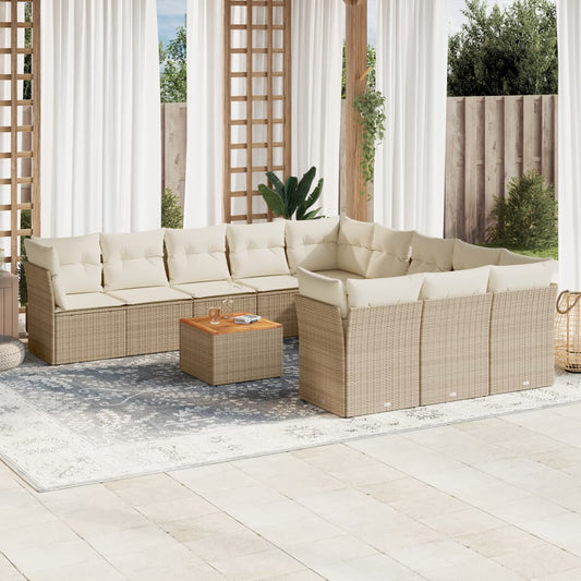 Set Divani da Giardino 12 pz con Cuscini Beige in Polyrattan | homemem39