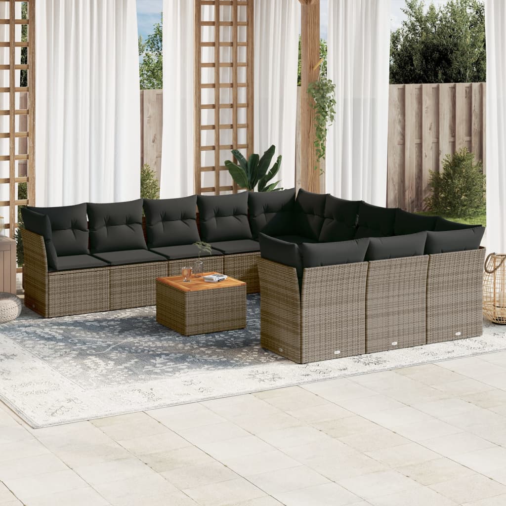 Set Divani da Giardino 12 pz con Cuscini Grigio in Polyrattan - homemem39