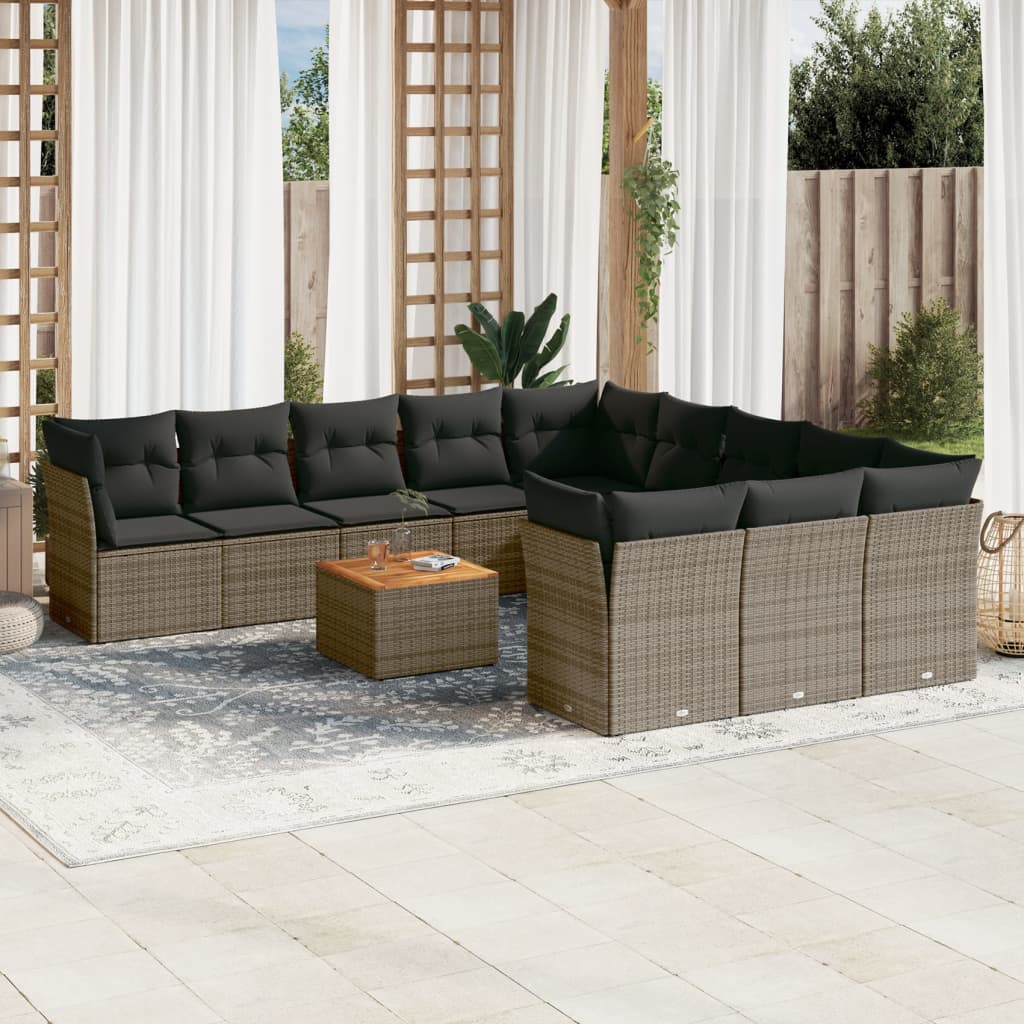 Set Divani da Giardino 12 pz con Cuscini Grigio in Polyrattan - homemem39