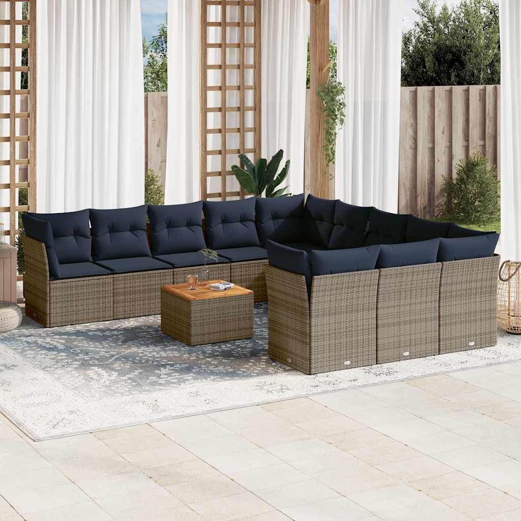 Set Divani da Giardino 12 pz con Cuscini Grigio in Polyrattan | homemem39