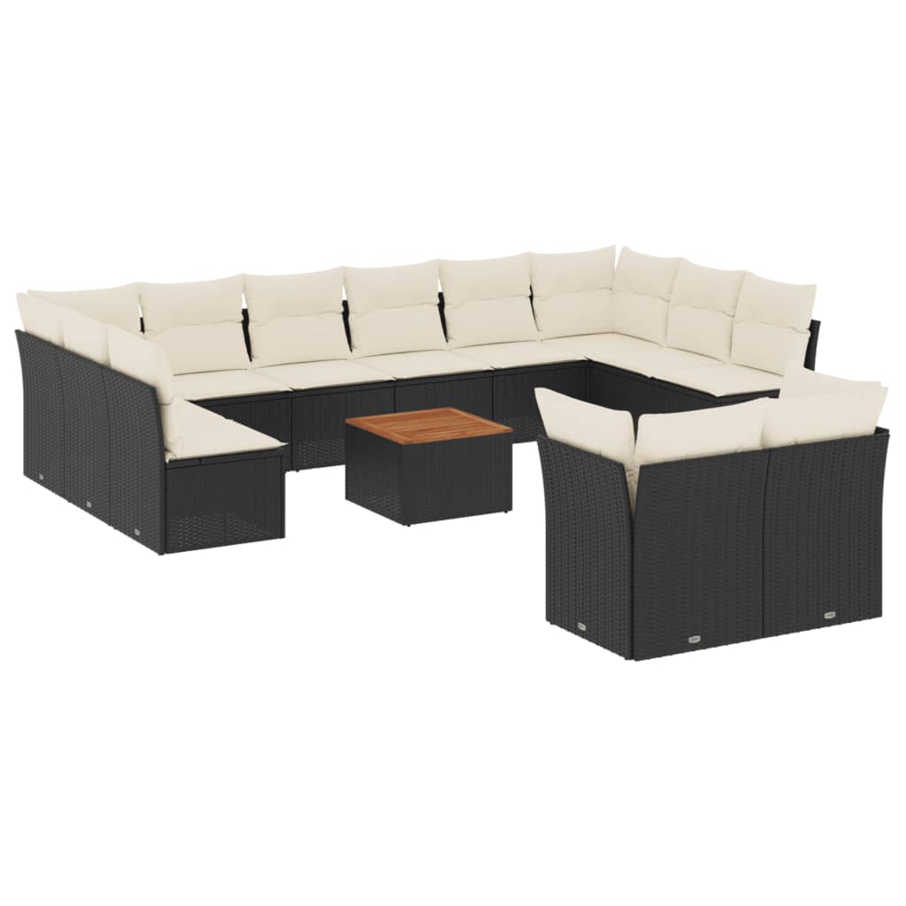 Set Divani da Giardino 13pz con Cuscini Nero in Polyrattan - homemem39