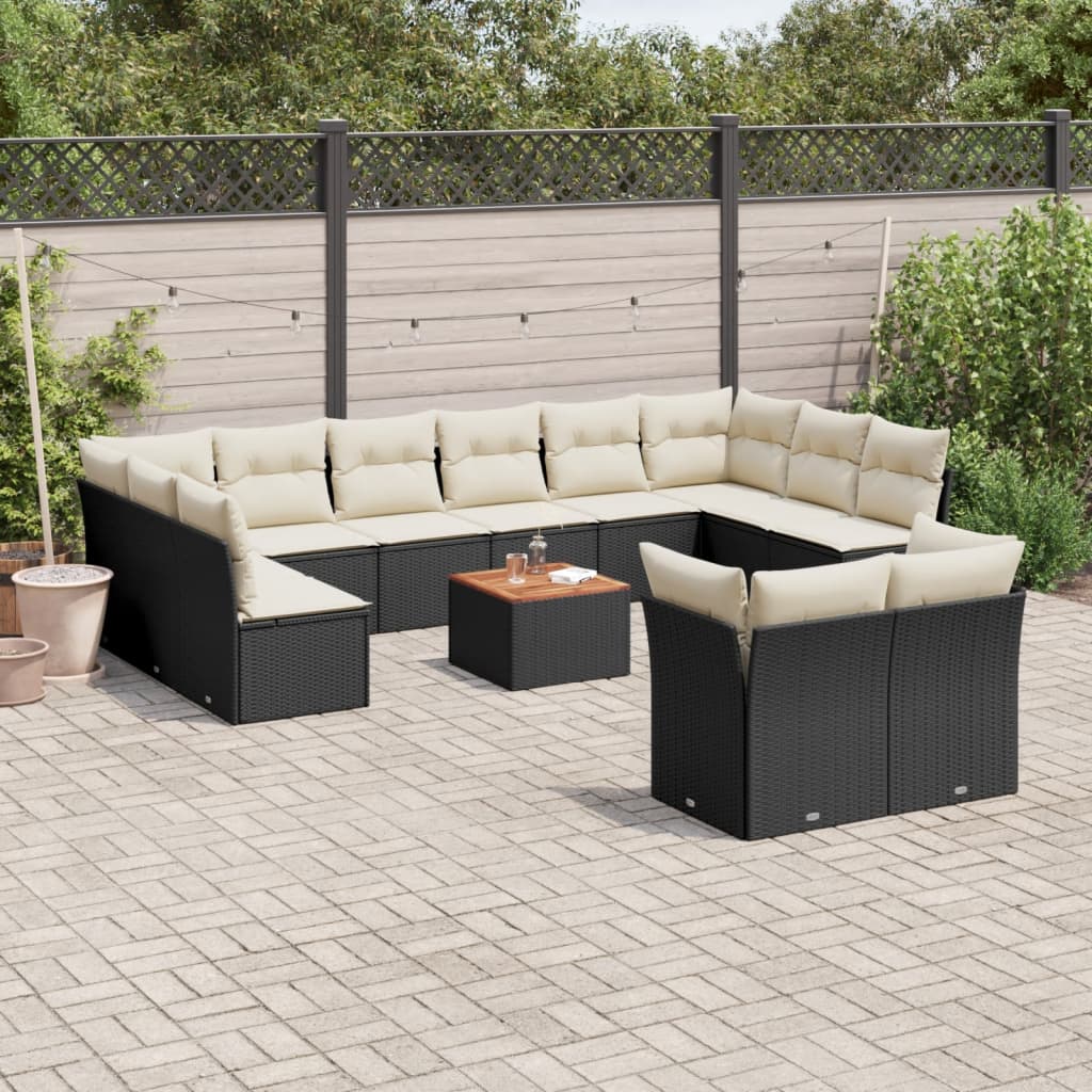 Set Divani da Giardino 13pz con Cuscini Nero in Polyrattan - homemem39