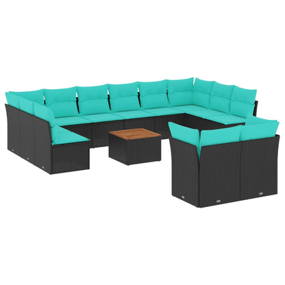 Set Divani da Giardino 13pz con Cuscini Nero in Polyrattan | homemem39
