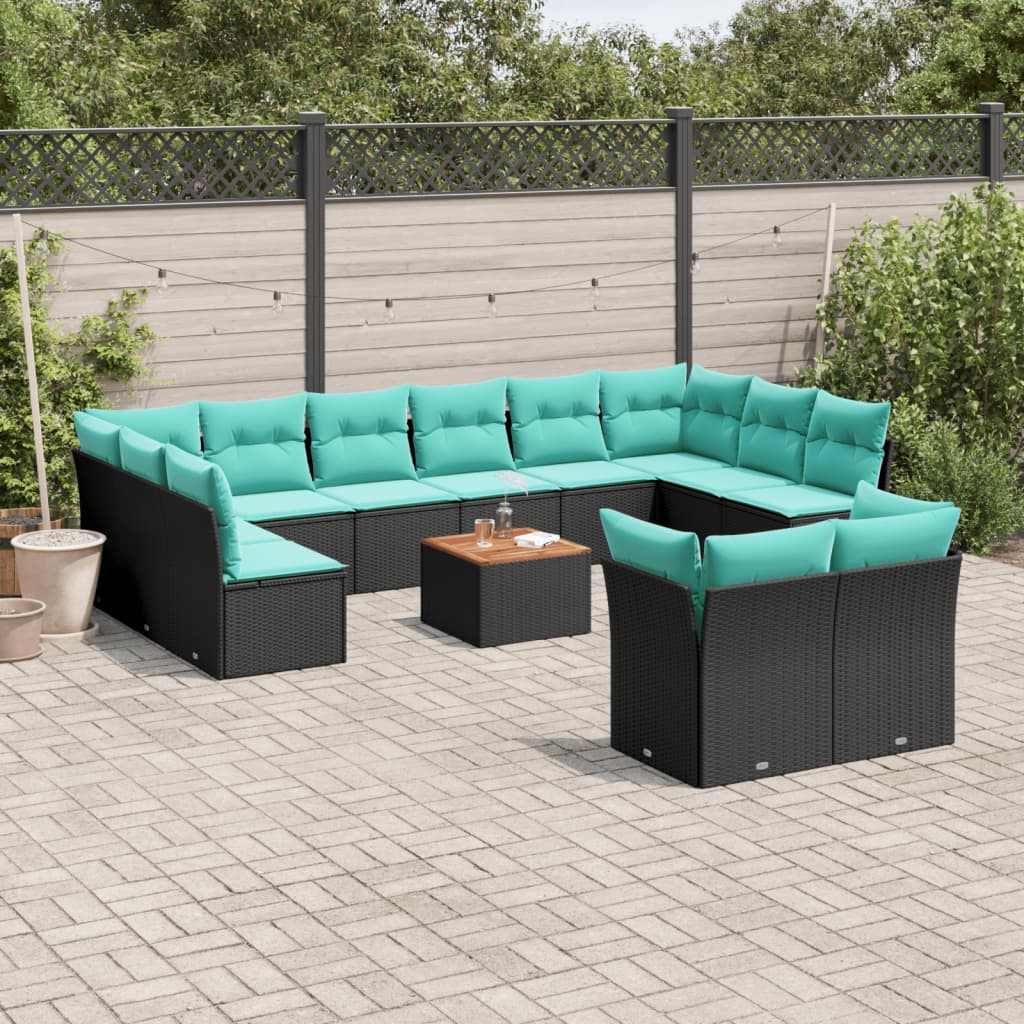 Set Divani da Giardino 13pz con Cuscini Nero in Polyrattan | homemem39