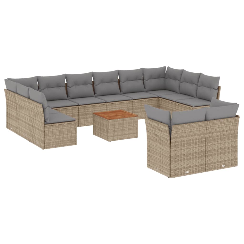 Set Divano da Giardino 13 pz con Cuscini Beige Misto Polyrattan - homemem39