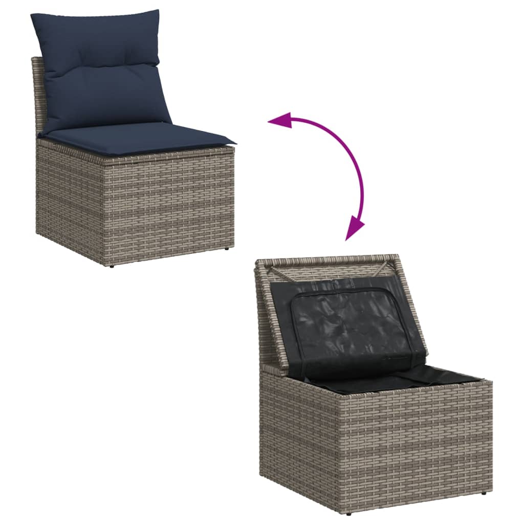 Set Divani da Giardino 13 pz con Cuscini Grigio in Polyrattan - homemem39