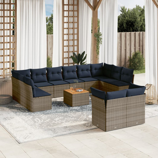 Set Divani da Giardino 13 pz con Cuscini Grigio in Polyrattan - homemem39