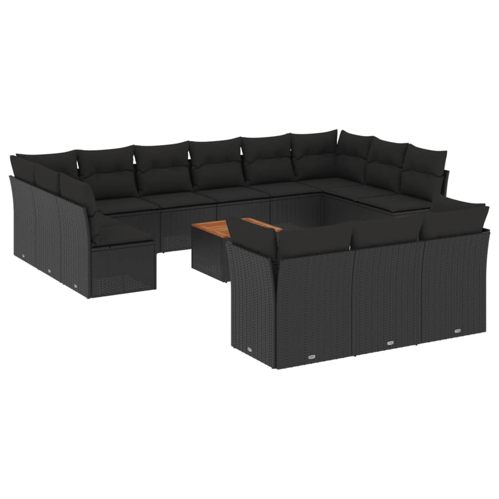 Set Divani da Giardino 14pz con Cuscini in Polyrattan Nero | homemem39