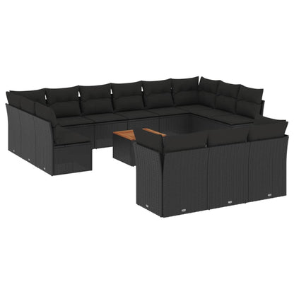 Set Divani da Giardino 14pz con Cuscini in Polyrattan Nero - homemem39