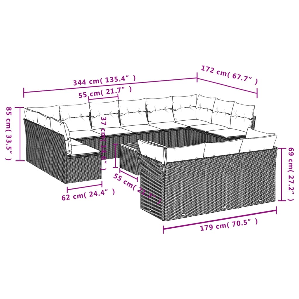 Set Divani da Giardino 14pz con Cuscini in Polyrattan Nero | homemem39