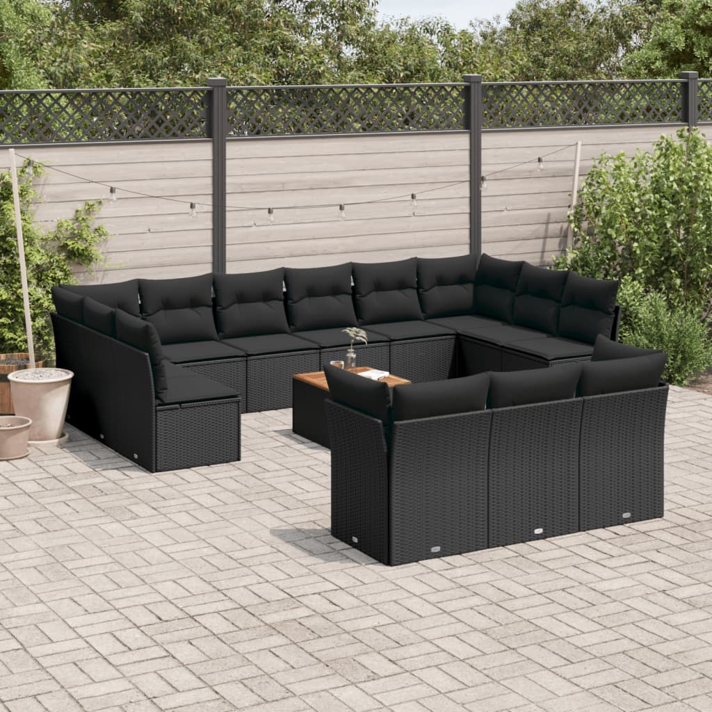 Set Divani da Giardino 14pz con Cuscini in Polyrattan Nero | homemem39
