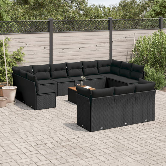 Set Divani da Giardino 14pz con Cuscini in Polyrattan Nero | homemem39