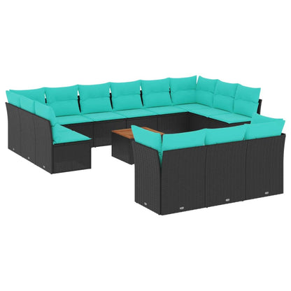 Set Divani da Giardino 14pz con Cuscini in Polyrattan Nero | homemem39