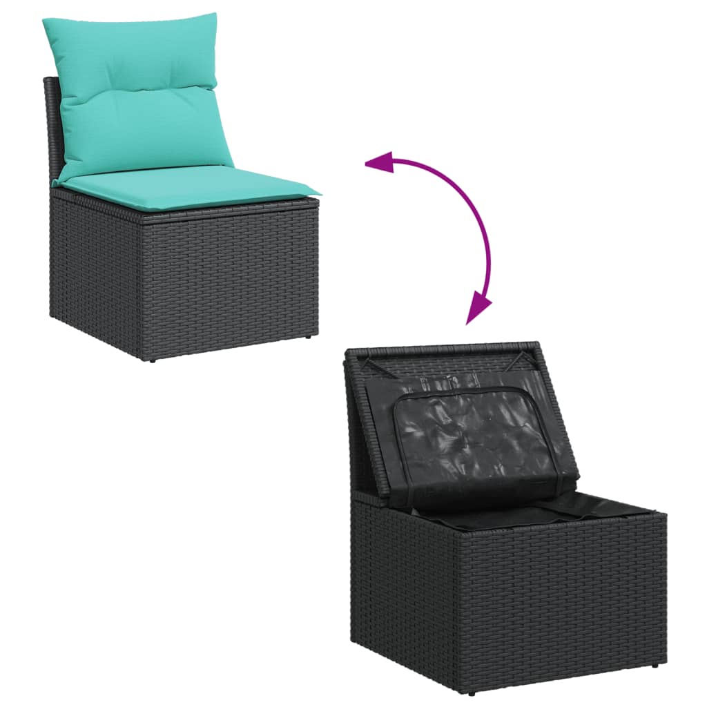 Set Divani da Giardino 14pz con Cuscini in Polyrattan Nero | homemem39