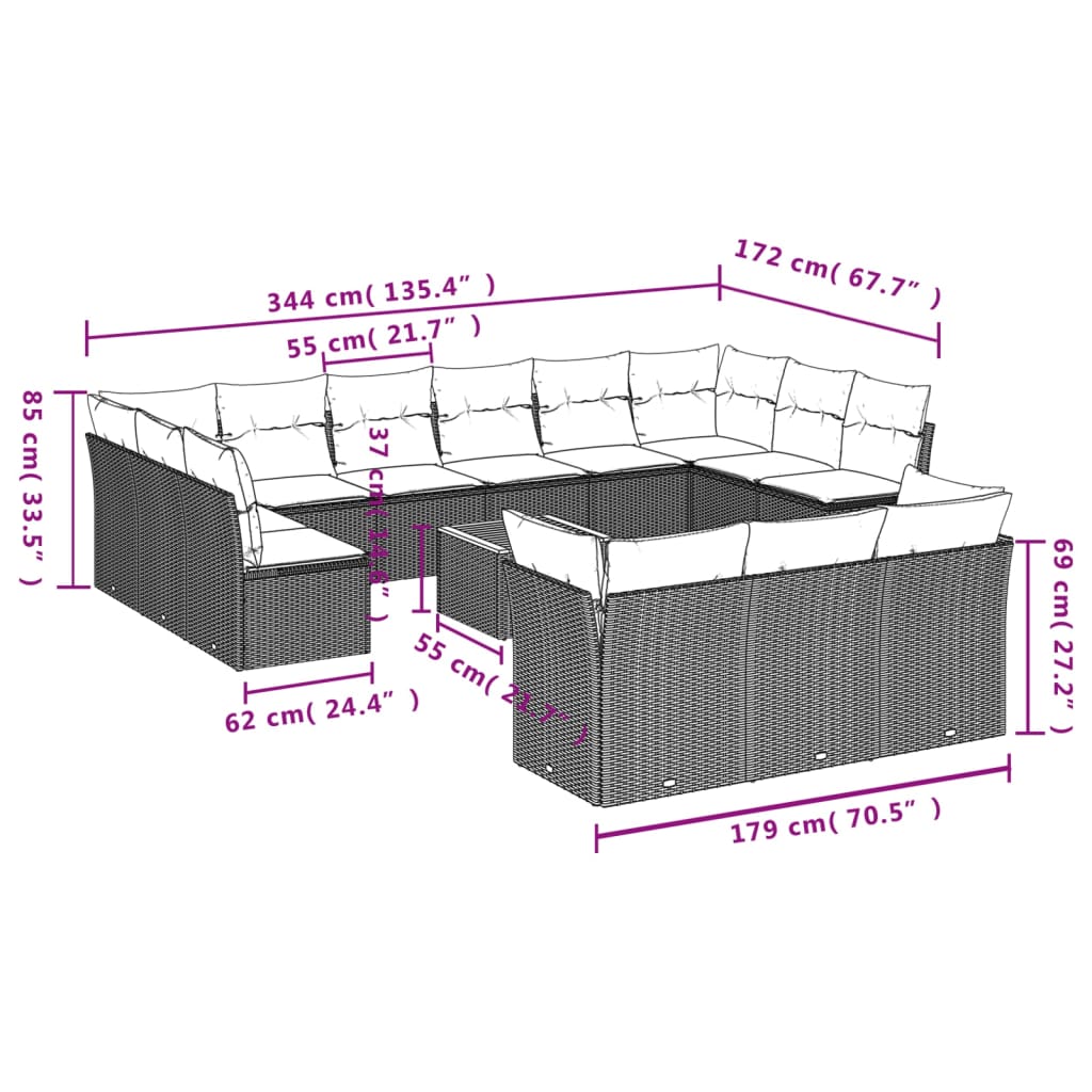 Set Divani da Giardino 14pz con Cuscini in Polyrattan Nero | homemem39