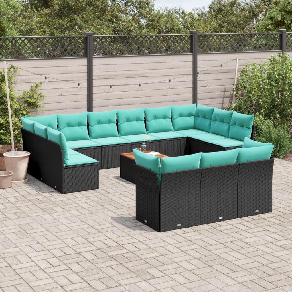 Set Divani da Giardino 14pz con Cuscini in Polyrattan Nero | homemem39