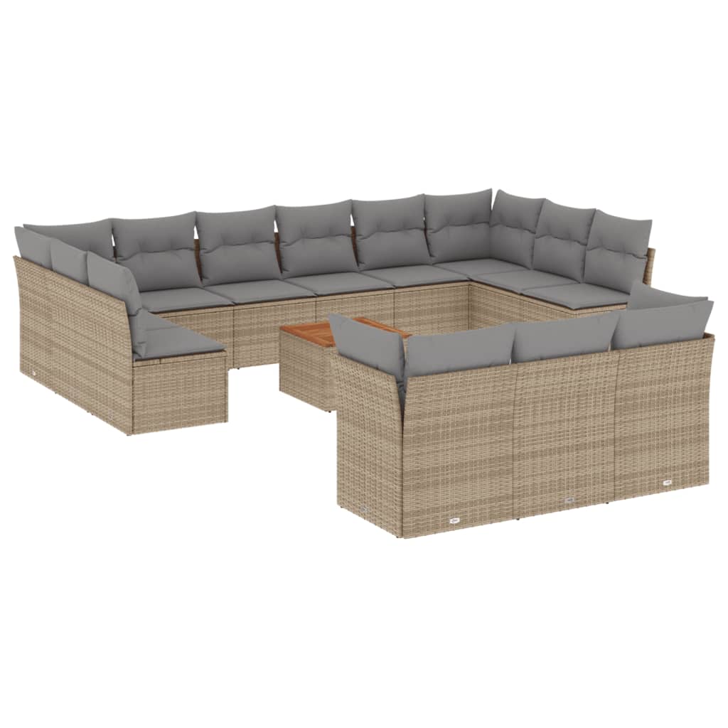 Set Divano da Giardino 14 pz con Cuscini Beige Misto Polyrattan - homemem39