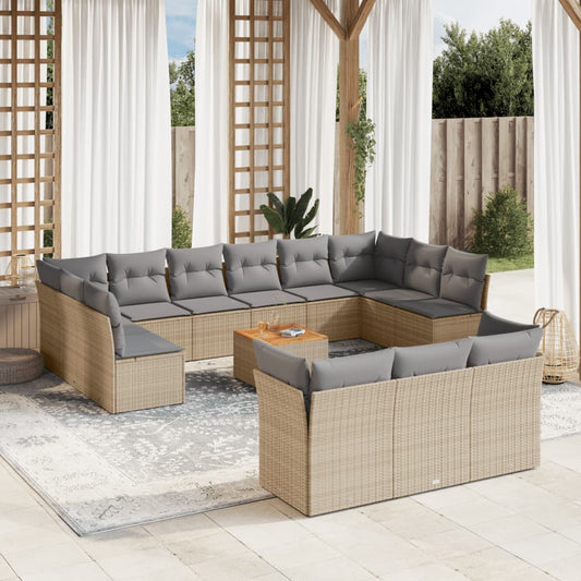 Set Divano da Giardino 14 pz con Cuscini Beige Misto Polyrattan - homemem39