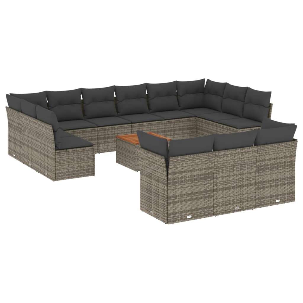 Set Divani da Giardino 14pz con Cuscini in Polyrattan Grigio - homemem39