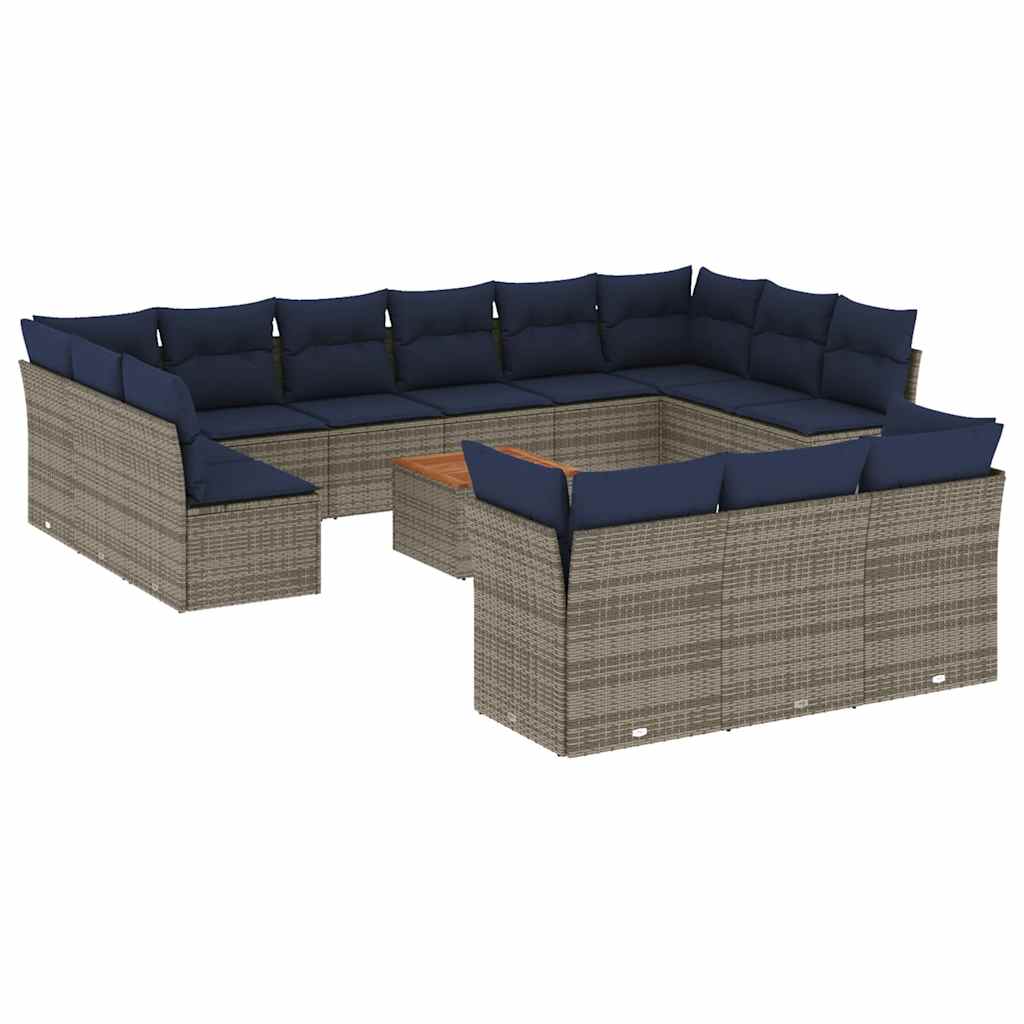 Set Divani da Giardino 14pz con Cuscini in Polyrattan Grigio - homemem39
