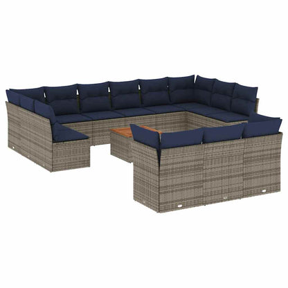 Set Divani da Giardino 14pz con Cuscini in Polyrattan Grigio - homemem39