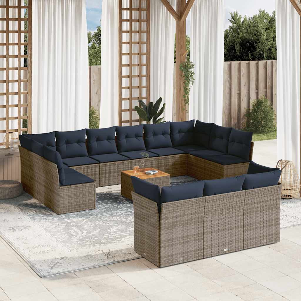 Set Divani da Giardino 14pz con Cuscini in Polyrattan Grigio - homemem39