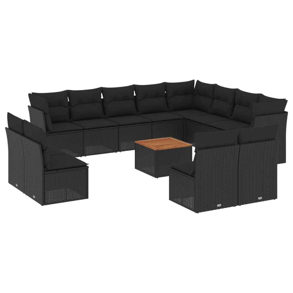 Set Divani da Giardino 13pz con Cuscini Nero in Polyrattan | homemem39