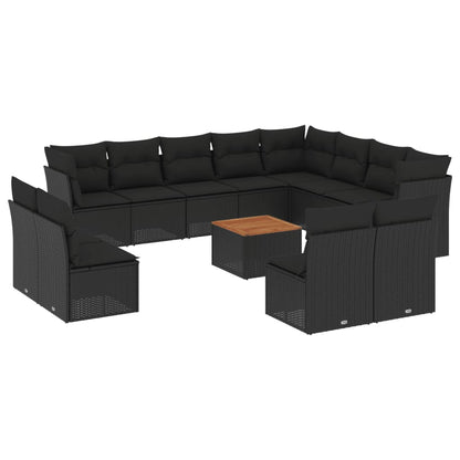 Set Divani da Giardino 13pz con Cuscini Nero in Polyrattan - homemem39