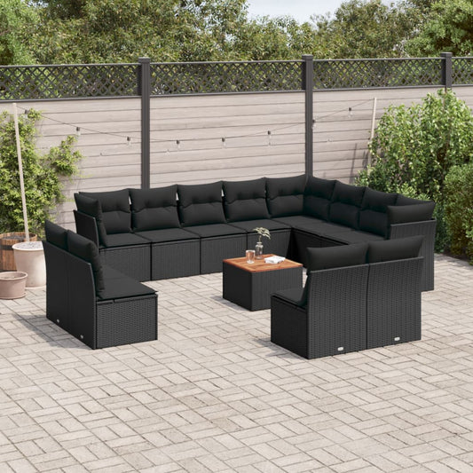 Set Divani da Giardino 13pz con Cuscini Nero in Polyrattan | homemem39