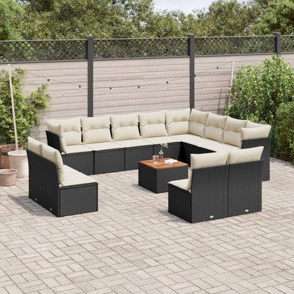 Set Divani da Giardino 13pz con Cuscini Nero in Polyrattan | homemem39