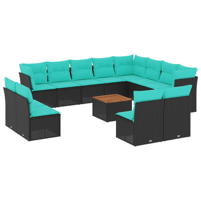 Set Divani da Giardino 13pz con Cuscini Nero in Polyrattan | homemem39