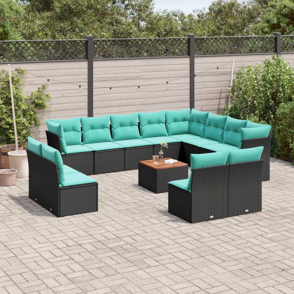 Set Divani da Giardino 13pz con Cuscini Nero in Polyrattan | homemem39