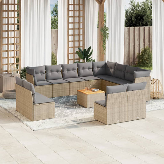 Set Divano da Giardino 13 pz con Cuscini Beige Misto Polyrattan - homemem39