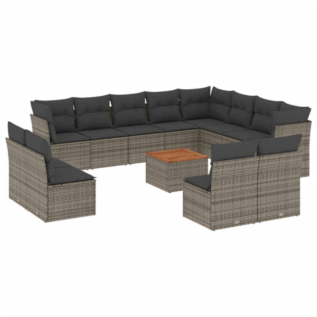 Set Divani da Giardino 13 pz con Cuscini Grigio in Polyrattan - homemem39