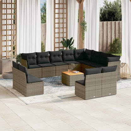 Set Divani da Giardino 13 pz con Cuscini Grigio in Polyrattan - homemem39