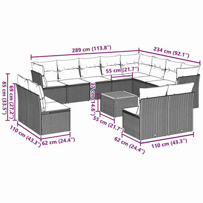 Set Divani da Giardino 13 pz con Cuscini Grigio in Polyrattan - homemem39