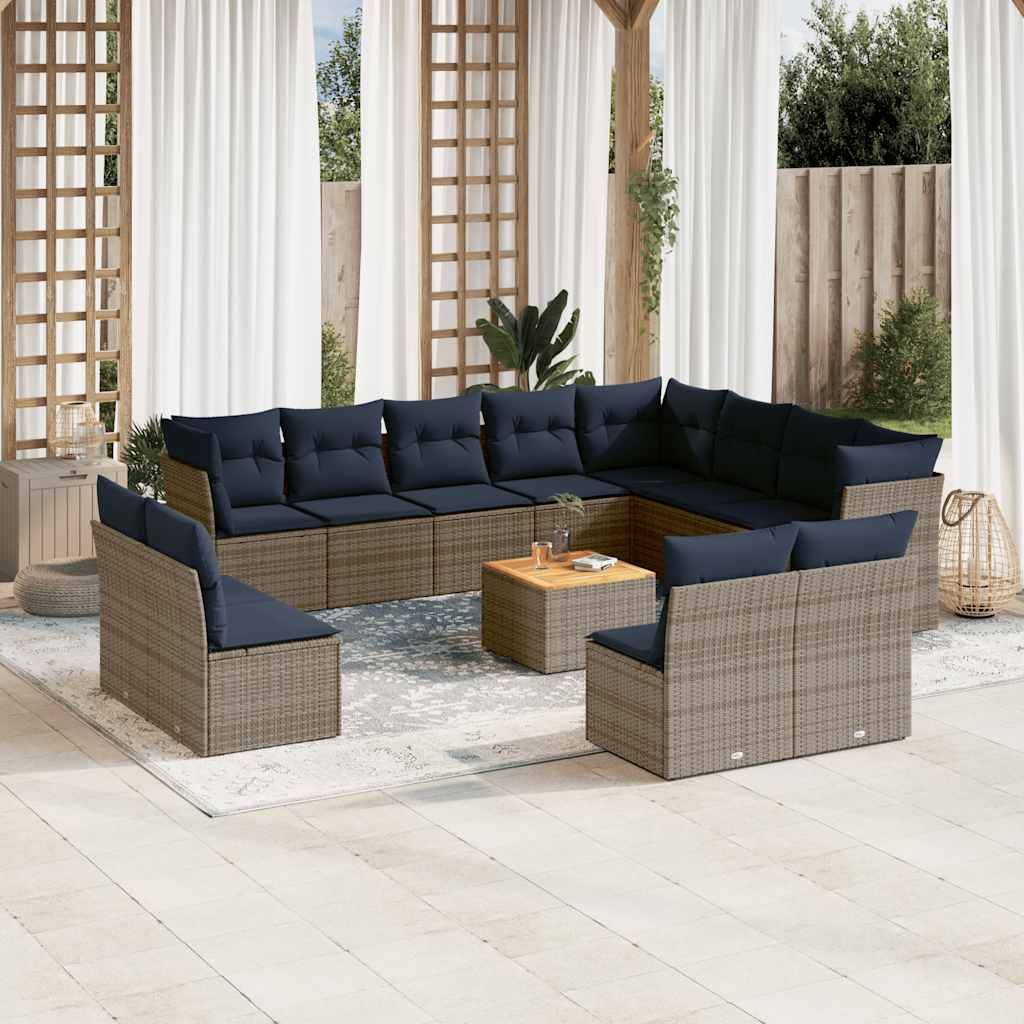 Set Divani da Giardino 13 pz con Cuscini Grigio in Polyrattan - homemem39