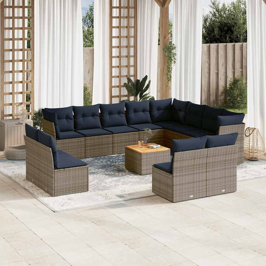 Set Divani da Giardino 13 pz con Cuscini Grigio in Polyrattan - homemem39
