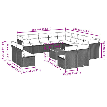 Set Divani da Giardino 14pz con Cuscini in Polyrattan Nero | homemem39