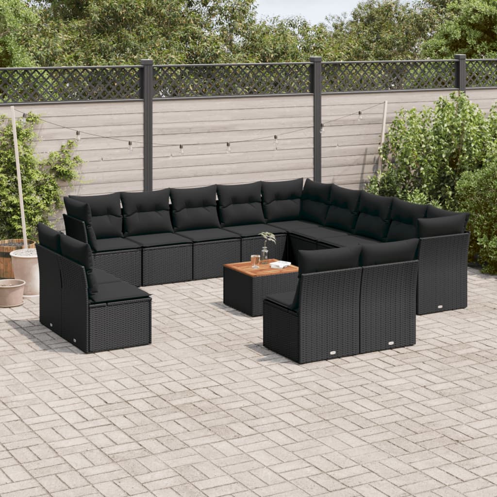 Set Divani da Giardino 14pz con Cuscini in Polyrattan Nero | homemem39