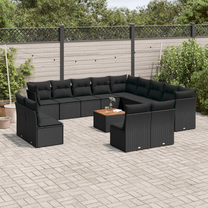 Set Divani da Giardino 14pz con Cuscini in Polyrattan Nero | homemem39