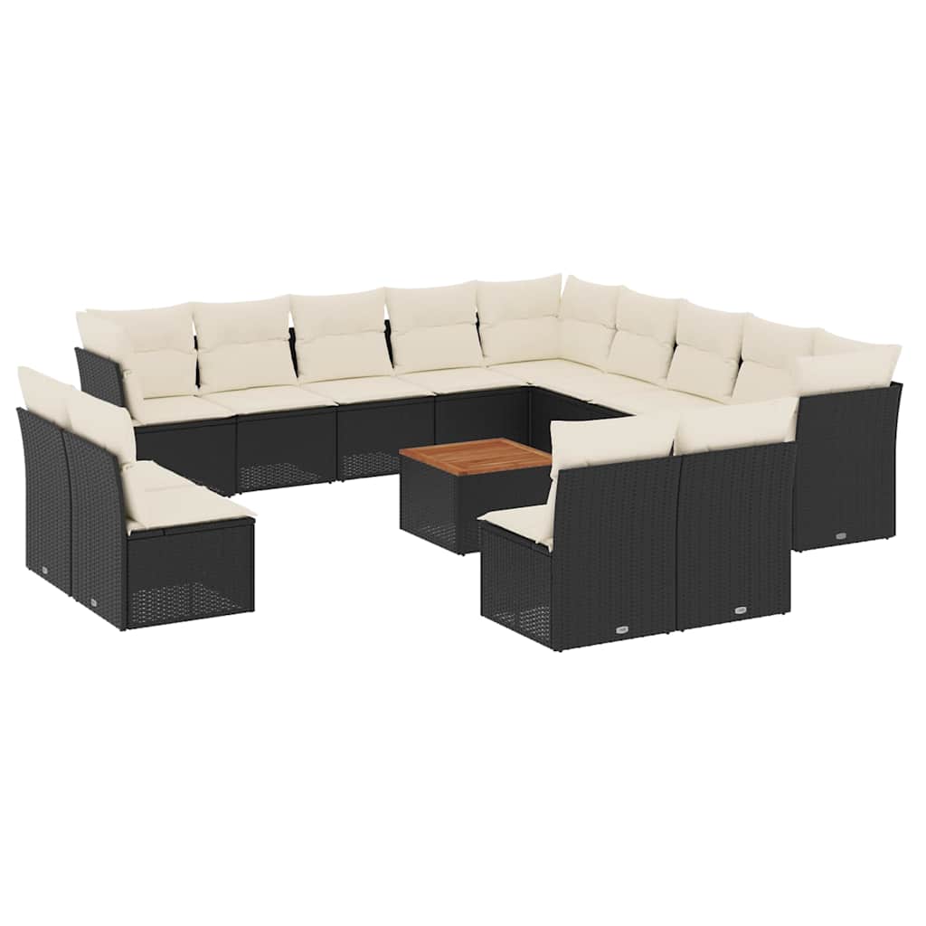 Set Divani da Giardino 14pz con Cuscini in Polyrattan Nero - homemem39
