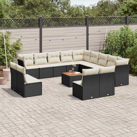 Set Divani da Giardino 14pz con Cuscini in Polyrattan Nero - homemem39