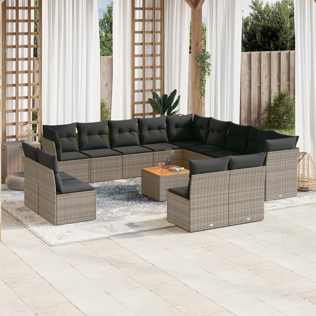 Set Divani da Giardino 14pz con Cuscini in Polyrattan Grigio - homemem39