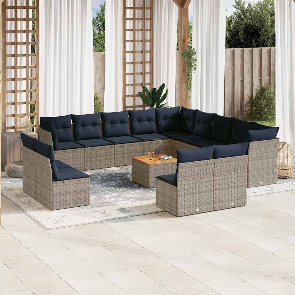 Set Divani da Giardino 14pz con Cuscini in Polyrattan Grigio - homemem39