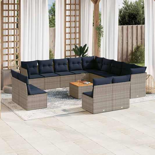 Set Divani da Giardino 14pz con Cuscini in Polyrattan Grigio - homemem39