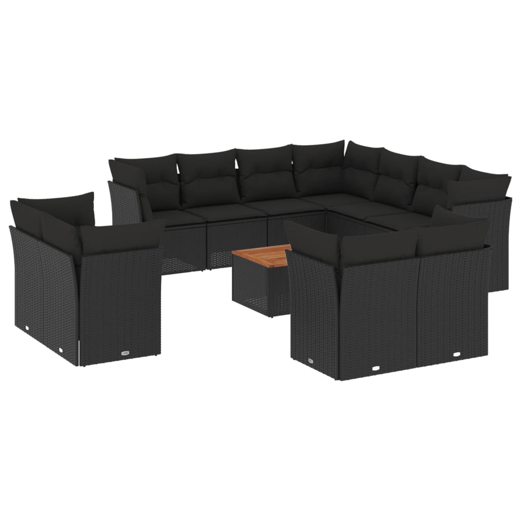 Set Divani da Giardino 12 pz con Cuscini Nero in Polyrattan | homemem39